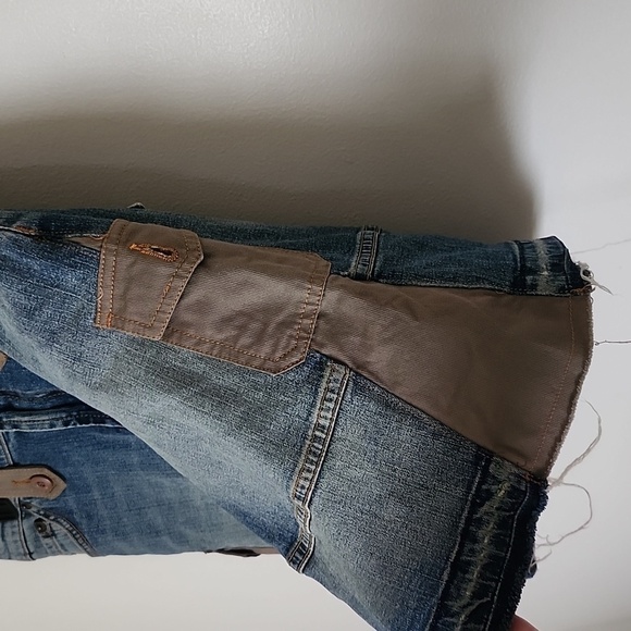 Vtg Allen B denim cargo mini skirt, patched, distressed, women's 28 - Picture 3 of 9